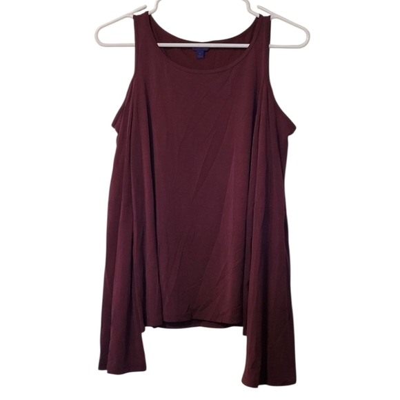 Aeropostale Cold Shoulder Maroon Ribbed Tee Size Medium - Picture 1 of 7